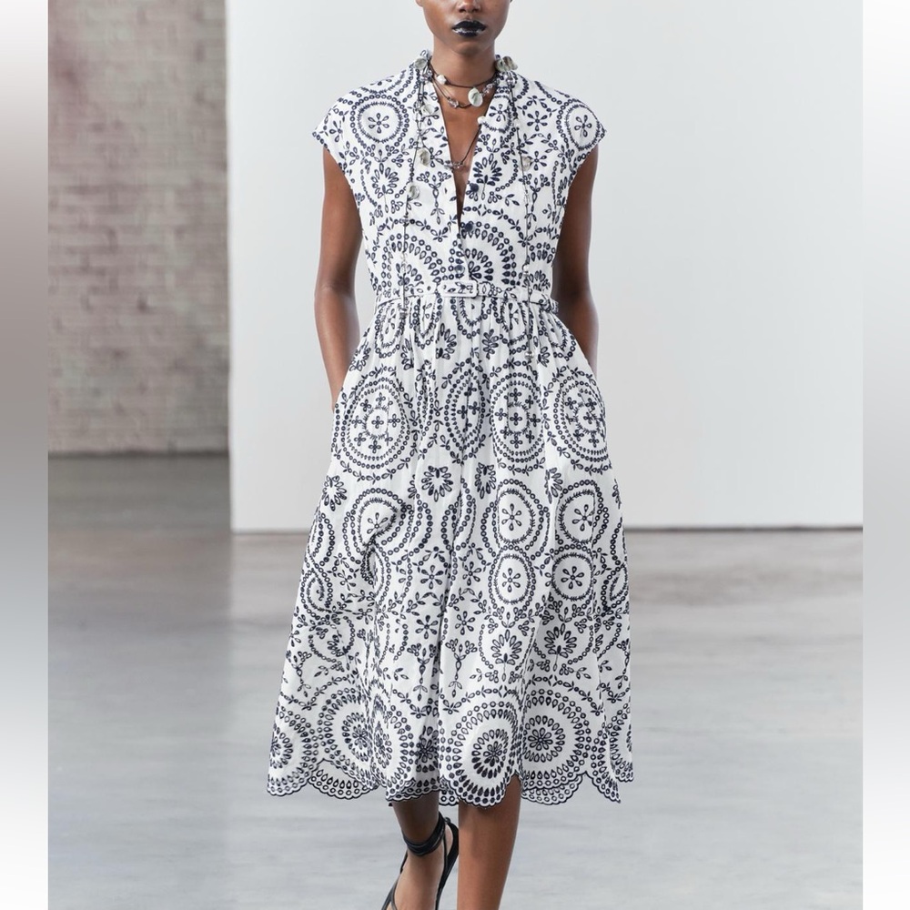 Zara contrast embroidered dress